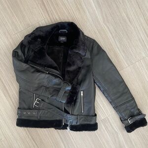 Lamarque Zoe Leather Jacket with Fur Trim